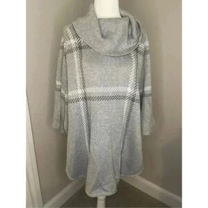 LOFT Gray Plaid Cowl Neck Sweater